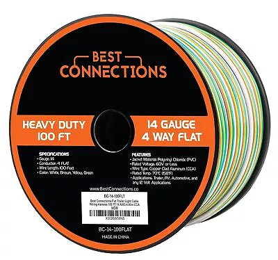 4 Way Bonded Flat Trailer Wire (100 Feet) 14 Gauge Single Conductor Cable Dur... • $74.23