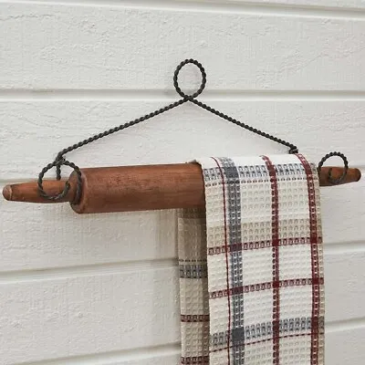 Dish Towel Holder Rolling Pin Hanger Country Farmhouse Rustic Primitive Kitchen • $40