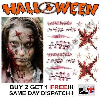 Halloween Zombie Scars Tattoos Fake Blood Scab Scar Wound Costume Make-Up Kit UK • £2.49