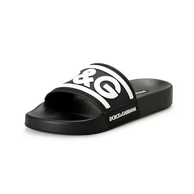 Dolce & Gabbana Women's Black & White Logo Print Rubber Flip Flops Sandals Shoes • $199.99