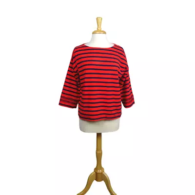 J. Crew Striped Oversized Top Red Navy Blue 3/4 Sleeves Nautical Sailor Preppy S • $15.96