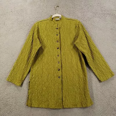 Chico's 0 Jacket Womens Small Button Up Artsy Textured Green Lightweight Stretch • $25.99