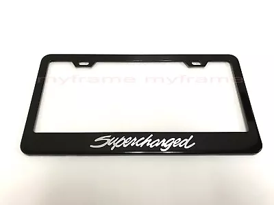 *SUPERCHARGED* BLACK Metal License Plate Frame Tag Holder With Caps • $13.85