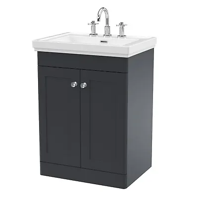 Nuie Classique 600mm Basin Vanity Unit 3 Tap Hole Traditional Satin Anthracite • £309.95