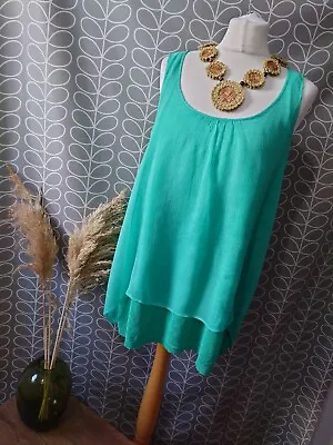 Crea Concept Crochet Layered Linen Vest Sea Green Lagenlook Size 42 14 • £28.99