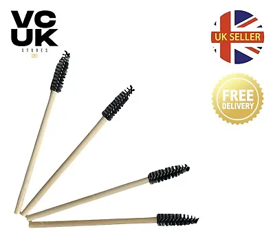 Disposable Bamboo Mascara Wands 100 Eyelash Eyebrow Lash Extension Spoolie Brush • £2.19