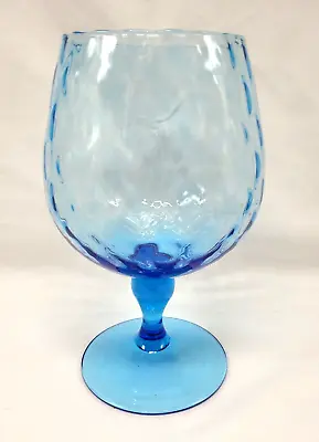 Vintage Blue Optic Glass Brandy Snifter/vase On Tall Pedestal Base - 20cm Tall • $49.95