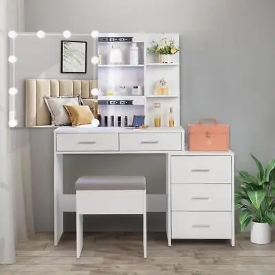 Makeup Vanity Table Set With 10 Lights Mirror And 5 Drawers Dressing Desk White • $164.90