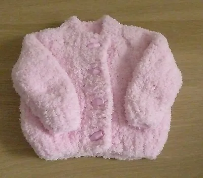 Hand Knitted Baby Girls Cardigan 3/6  Months Pink • £7