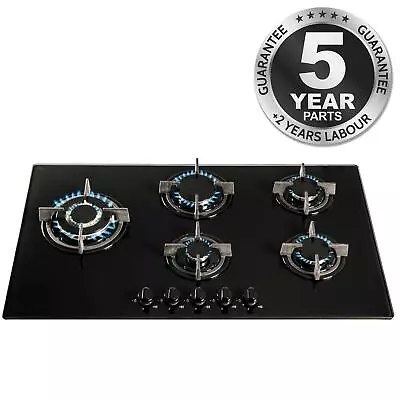 £179.99 • Buy SIA GHG902BL 90cm Black 5 Burner Gas On Glass Hob With Cast Iron Pan Stands