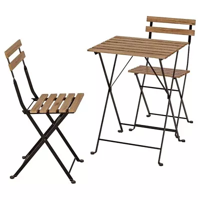 Table+2 Chairs Outdoor Black/light Brown Stained • £85