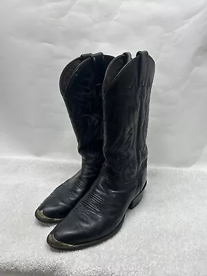 Justin Mens Size 8.5EE Black Leather #30622 Western Metal Tipped Boots • $22.49