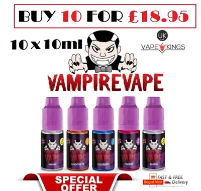 Vampire Vape E Liquid | 10 X 10ml Vape Juice Heisenberg Pinkman Blackjack E Cig • £18.95
