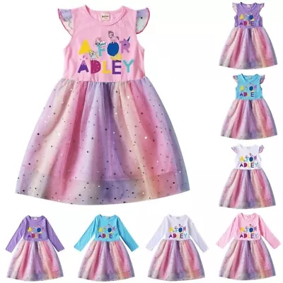 $19.59 • Buy A For Adley Dress Kids Girls Rainbow Mesh Party Pleated Tutu Skirt Xmas Gift AU