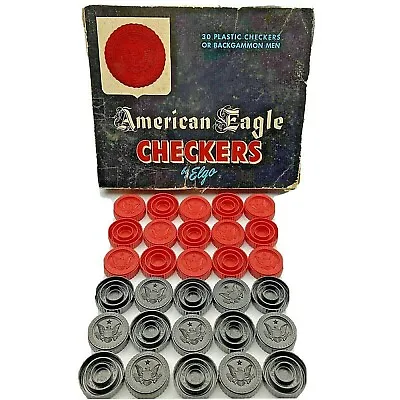 Vtg ELGO Plastic American Eagle Checkers In Box USA  1-1/4” Round 3/8  Thick • $13.61