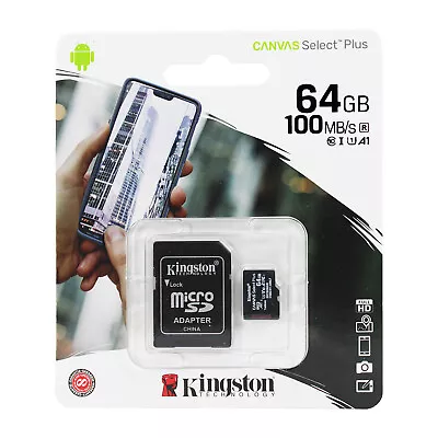 Kingston 64GB MicroSD SDXC Class10 C10 U1 A1 Memory Card TF 100MBs With Adapter • $7.35