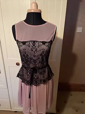 MISS SELFRIDGE Ladies Dusky Pink Mesh Lace Sleeveless Semi Sheer Dress Size 8 • £7.50