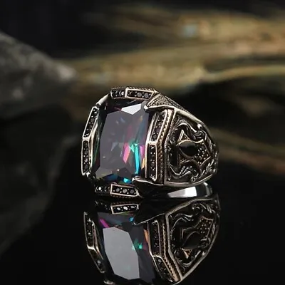 Men's Ring 925K Sterling Silver Turkish Handmade Jewelry Mystic Topaz All Size • $64