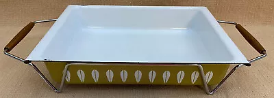 VTG Cathrine Holm Lotus Enamelware MCM 14x9 Casserole Baking Pan Avocado W/Stand • $29.99