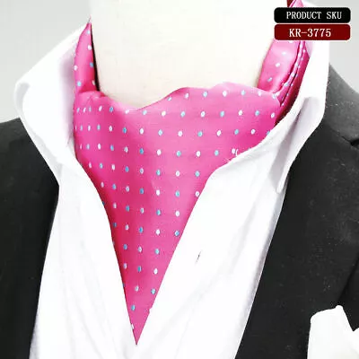 Men Ascot Neck Ties Vintage Jacquard Silk Paisley Polka Scarves Cravat Gentleman • £7.49