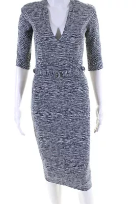 Victoria Beckham Womens Cotton Belted V-Neck 3/4 Sleeve Sheath Dress Gray Size 6 • $233.99