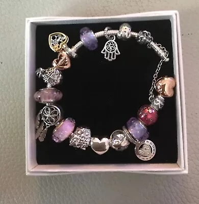 Pandora Heart Clasp Bracelet Complete With Charms All Genuine • £300