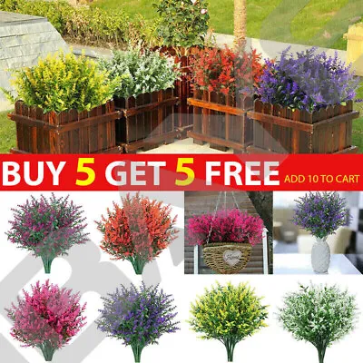 Artificial Flowers Plastic Fake Plants UV Resistant Home In/Outdoor Garden Decor • £2.29