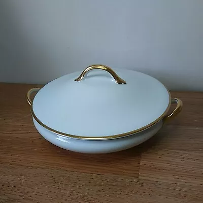 GDA Limoges France Covered Serving Dish With Handles Gold Trim 8” Bowl Vintage • $22.49