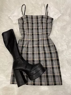 Tiger Mist Plaid Tartan Checkered Mini Bodycon Dress Sz S 90s Goth Y2k 00s • $40