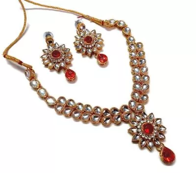 Indian Stone Sets Gold Plated Women Jewelry For Wedding Party Home Functions Red • $23.61