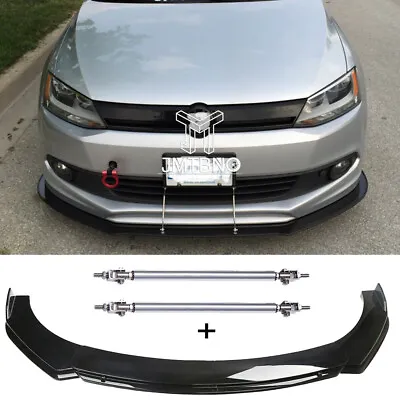 For VW Jetta GLI Gloss Black Car Front Bumper Lip Splitters Body Kit +Strut Rods • $99.67