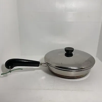 1988 REVERE WARE Stainless Copper Clad 9 Inch Skillet With Lid Copper Bottom Pan • $21