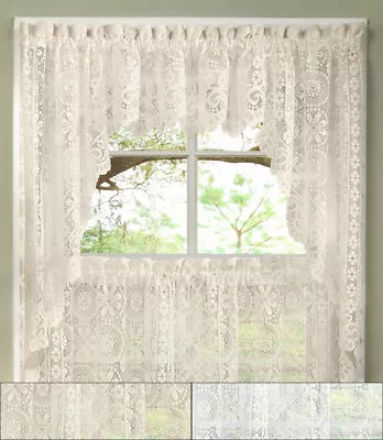 Hopewell Heavy Floral Lace Kitchen Window Curtain Swag Pair • $15.29