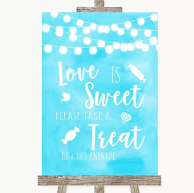 £12.95 • Buy Aqua Sky Blue Lights Love Is Sweet Take A Treat Candy Buffet Wedding Sign