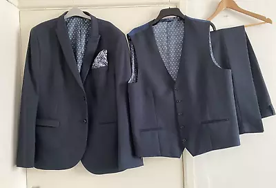 NEXT TAILORING 3 Part SUIT Jacket Skinny Fit 48R Waistcoat 48R Trousers 40W 31 L • £30