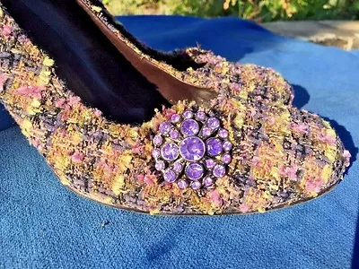 $22 • Buy AMANDA SMITH Plaid PURPLE RHINESTONE Stilettos High Heels Womens Shoes Sz 9.5