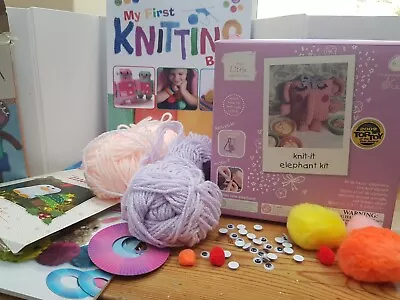 Knit It Elephant Kit Learn To Knit Crafts Big Bundle Pom Poms My First Knitting • £8