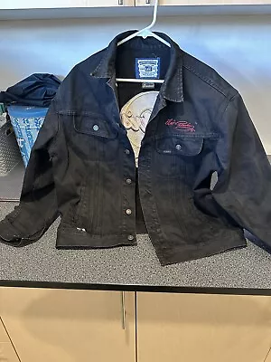 Vintage LEE Elvis Presley Graceland Black Denim Jacket Sz L • $12.99