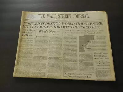 $100 • Buy Wall Street Journal Sept 12 2001 Terrorists Destroy World Trade Ctr     ID:26783