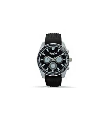 Montres Carlo Mens Chronograph Style F1 Inspired Black Dial Rubber Strap Watch • $10.99