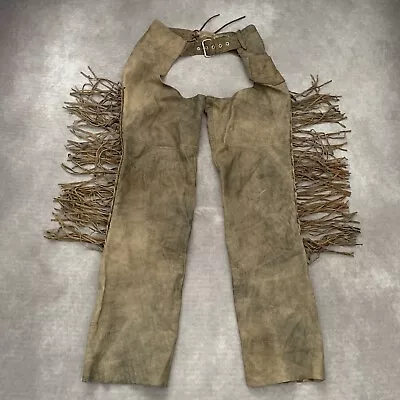 Vintage 80s 90s Unik International Leather Chaps Size S Brown Western Fringed    • $68.50