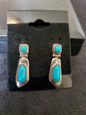 $25 • Buy Designer WK Whitney Kelly 925 Sterling Silver & Turquoise Hinged Dangle Earrings