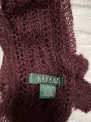 Lauren Ralph Lauren Mohair Blend Scarf Plum Color Shimmer Glitter 25x90 EUC • $18.99