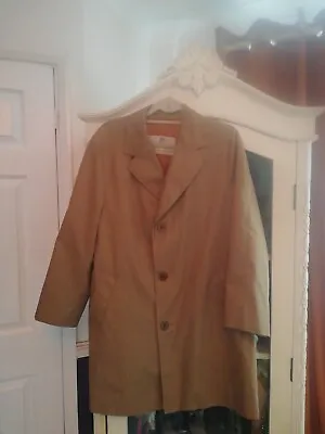 Vintage Aquascutum Jacket Mens 44R Camel  Aqualene Trench Coat Knee Length FAB • £45