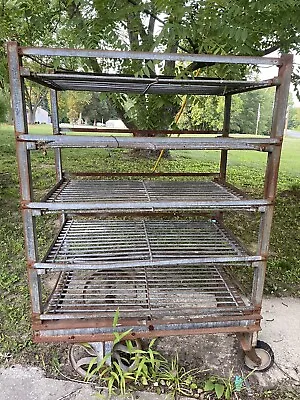 Antique Heavy Metal Warehouse Industrial Utility Cart/ Rack With Shelves. • $425