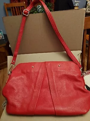 Vera Pelle Red Italian Leather Handbag Zip Closure Double Handled • $22