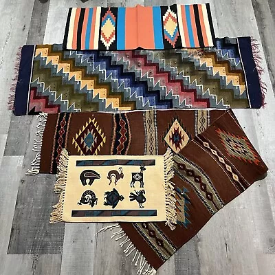VTG Southwestern Woven Rug Blanket Wall Display Aztec Blanket Textile Bundle • $79.99