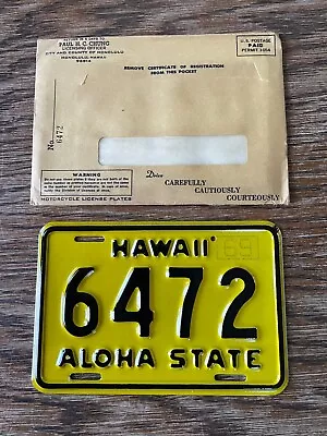 Vintage Hawaii 1969/75 Motorcycle License Plate With Original Mailer ! • $14.71