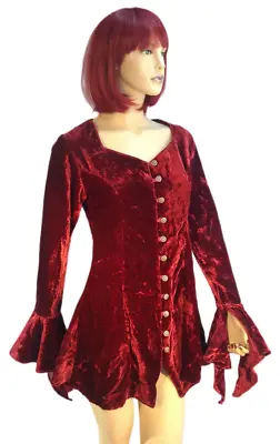 Panne Velvet Burgundy BLOUSE~Pixie~Sleeves~ Imex-Moden ~Medieval~Gypsy~Boho~M-L • $175