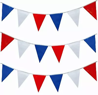 10m 33ft Red White Blue 40 Triangle Flags Bunting Banner GB / USA Party Decor • £2.68
